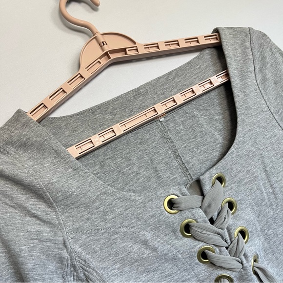 Free People Looking Back Lace Up Long Sleeve Scoop Neck Corset Top XS Gray - Picture 13 of 16